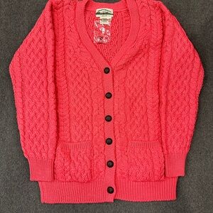 Aran Crafts Ireland Merino Wool Pink Warm Coral Cardigan Women’s Med Sweater